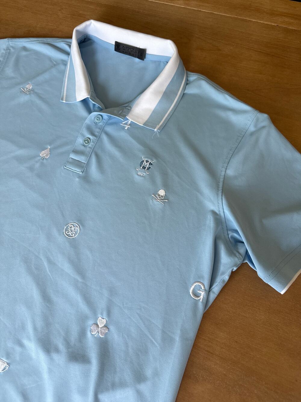 G Force Golf Polo Men’s Large Skulls Trophy Logo Light Blue
